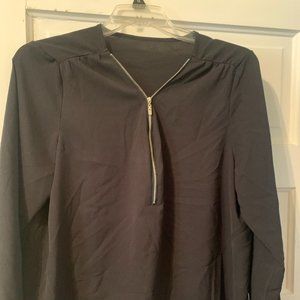 Black Zipper Long Sleeved Blouse